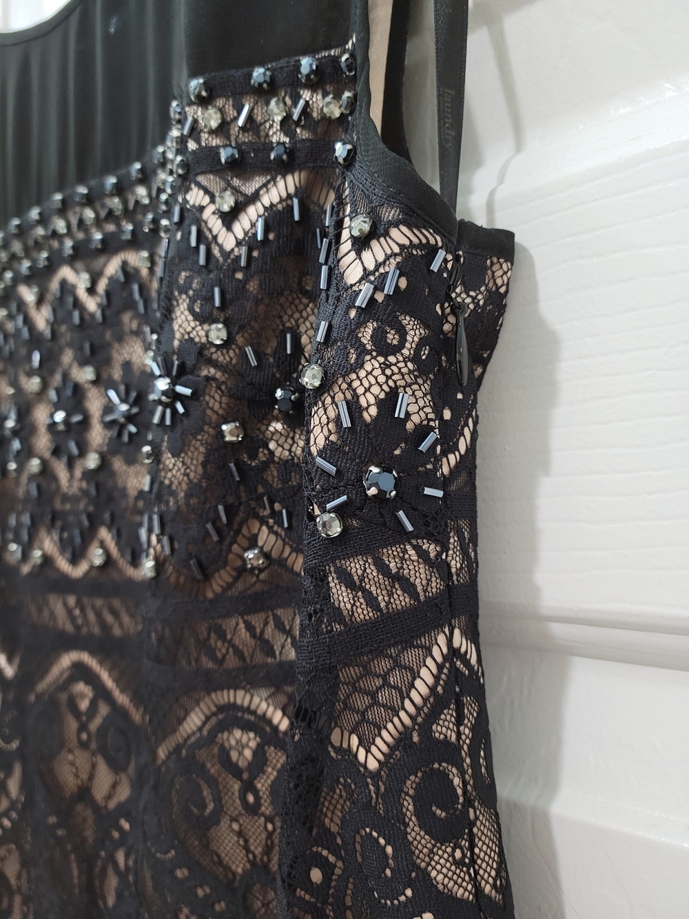 Laundry By Shelli Segal Black Lace Overlay Dress with Nude Underlay - Picture 9 of 14